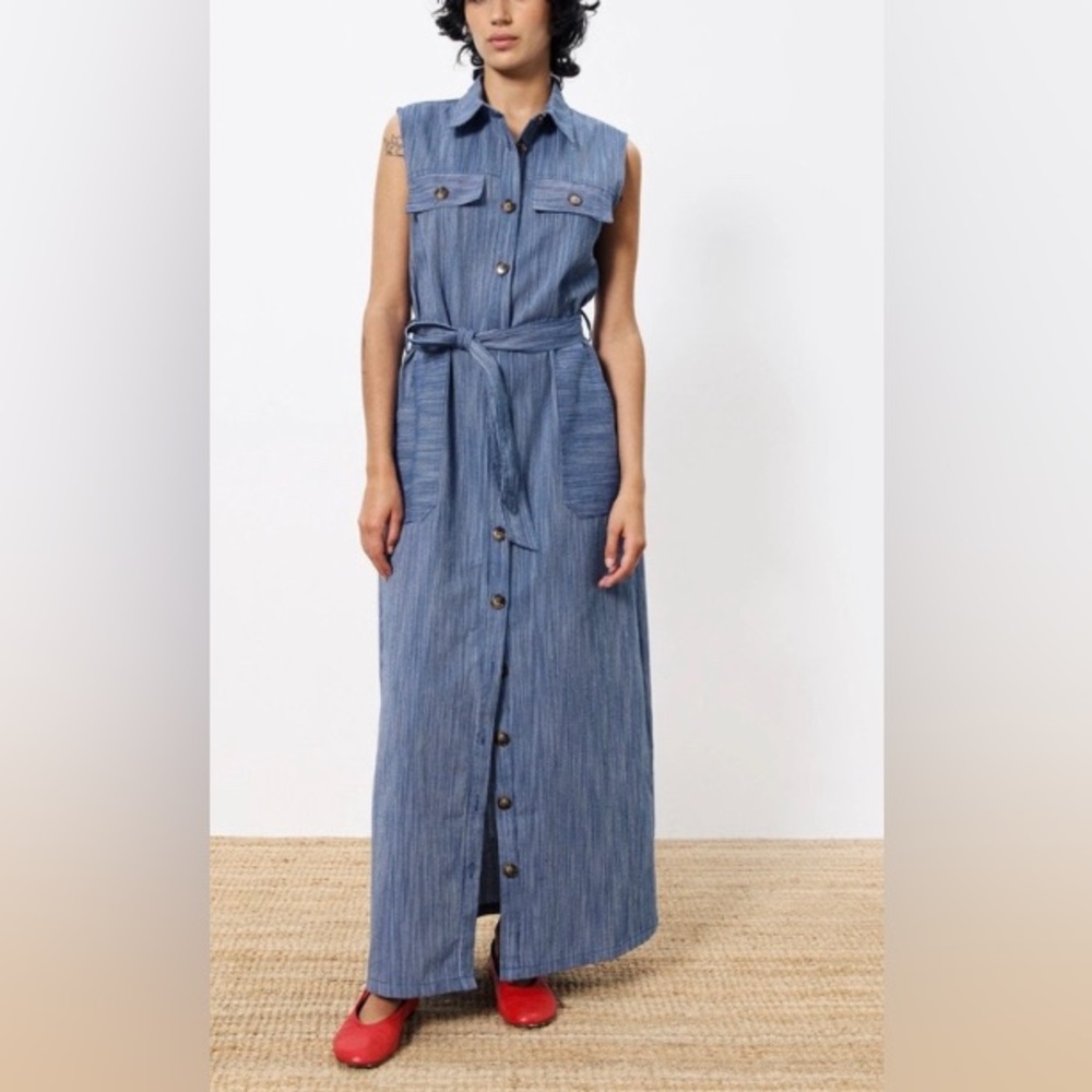 FRNCH Maxi Dress. Blue striped, size small D90